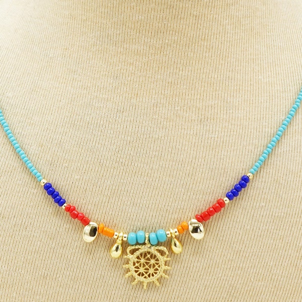 Beaded Sun Necklace - Boho Necklace - Dainty Necklace - Hittite Sun Celestial Necklace - Dainty Necklace - Cosmic Jewellery - Gift for Her