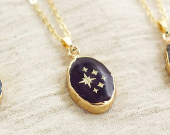 Wish Necklace - Star Necklace - Star Jewellery - Amethyst Natural Stone Necklace - Birthday Gift for Her - Celestial Jewellery