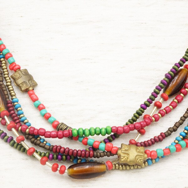 Boho Perlen ethnische Halskette - Tribal Layered Halskette - Weihnachtsgeschenk für Frauen - Bester Freund Geschenk - Göttin Halskette - Xmas Boho Schmuck-