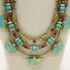 Turquoise Ginkgo Beaded Layered Necklace