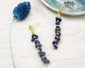 Boucles d'oreilles en pierre de cristal - Boucles d'oreilles en lapis lazuli - Boucles d'oreilles pendantes bohèmes - Boucles d'oreilles ethniques - Cadeau pour meilleure amie - Cadeau pour elle