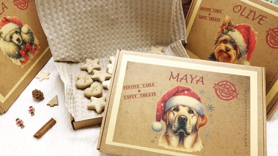 Dog Christmas Gift -Personalized Box Of Dog Treats - Dog Xmas Gift Box - Puppy Treats - Doggy Christmas Present- Doggy Treats