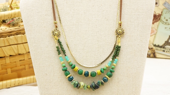 Jade Stone Beaded Necklace Crystal Necklace Jade Crystal Stone