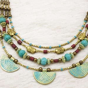 Turquoise Ginkgo Beaded Layered Necklace