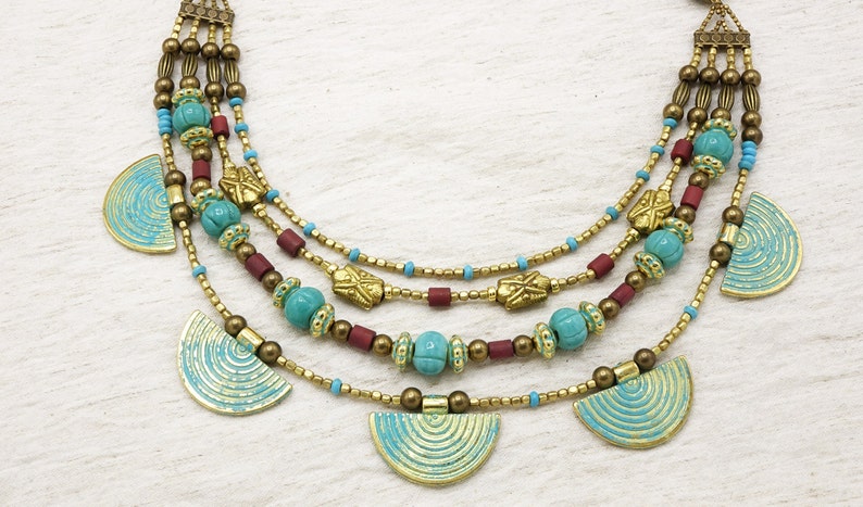 Turquoise Ginkgo Beaded Layered Necklace