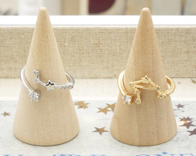 Adjustable Zodiac Ring: Cubic Zirconia, Gold or Silver Plated