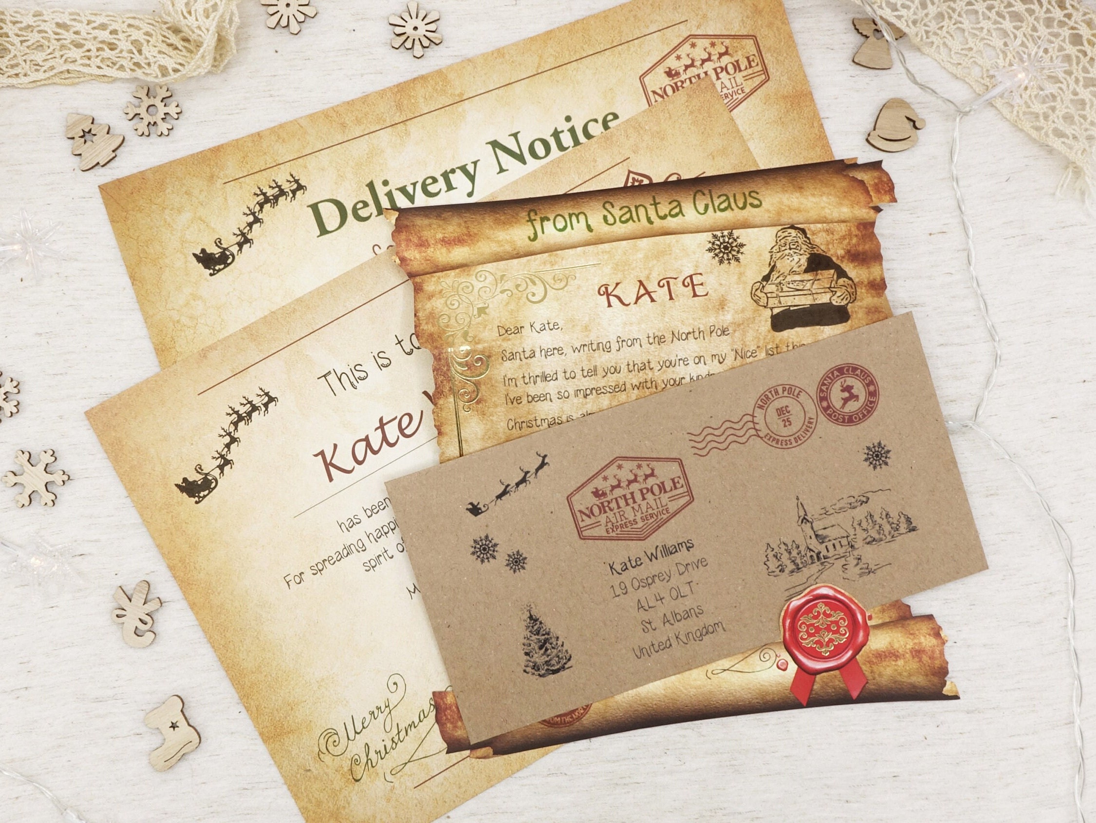 Gepersonaliseerde kerstmanbrief voor kinderen - vintage kerstbrief - certificaat mooie lijst - vintage brief - kousvuller kerstmanbrief