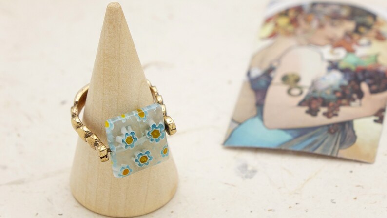 Rings for Women Murano Glass Ring Boho Ring Floral Ring Whimsical Jewelry Dainty Ring Flower Ring Gemstone Ring
