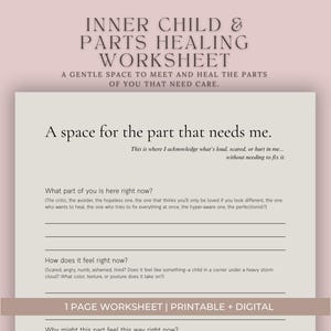 Inner Child Healing Worksheet: Shadow Work, Self-Reflection (Printable PDF & Digital File