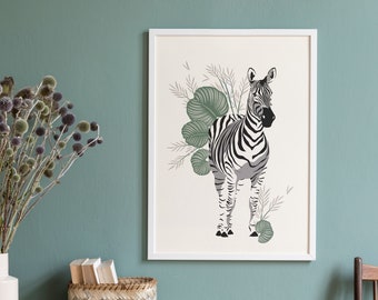 Zebra Jungle Animal Art Print, Boho Decor