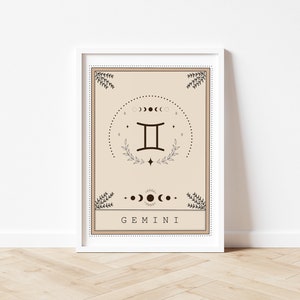 Gemini Tarot Wall Art Print, Star Sign Wall Art, Boho Decor, Celestial Print, Neutral Wall Print, Tarot Print, Zodiac Print