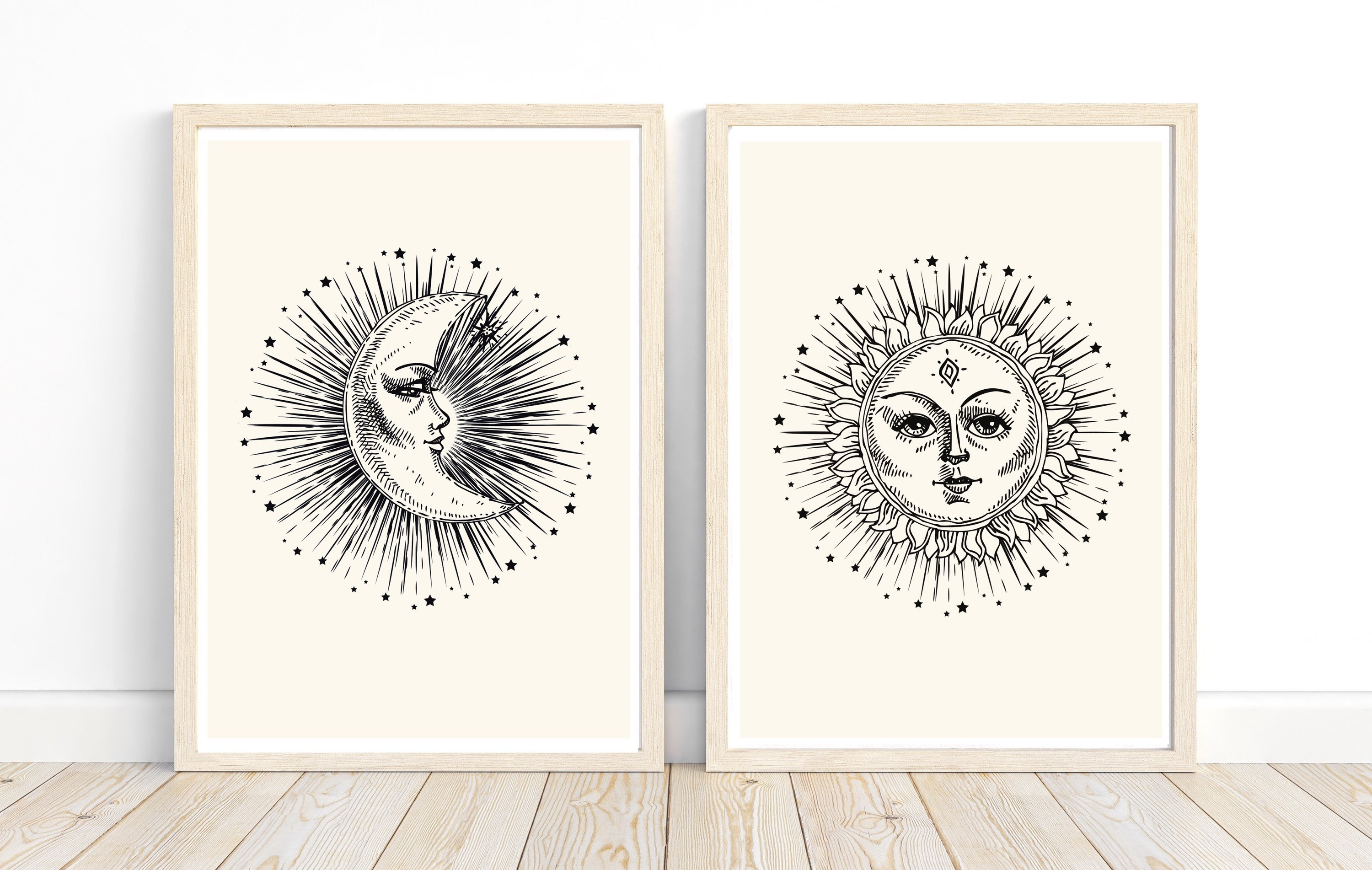 Set of 2 Sun and Moon Wall Art Prints Celestial Wall Art | Etsy