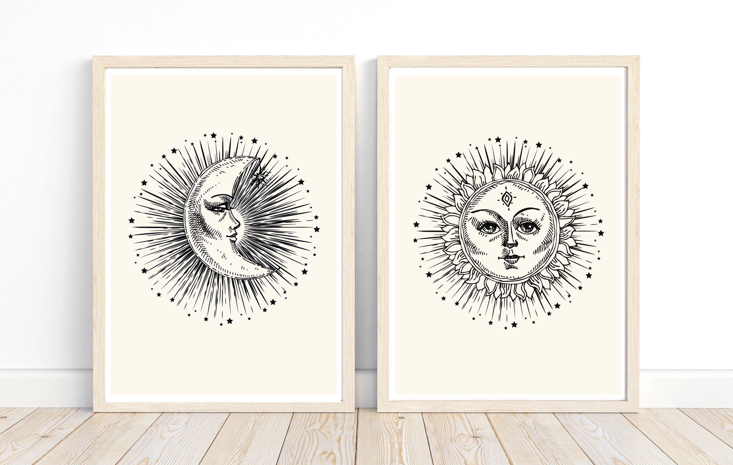 Set of 2 Sun and Moon Wall Art Prints Celestial Wall Art Etsy