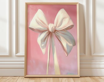 Pink Bow Art Print, Girly Aesthetic, Coquette Room Decor