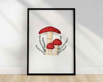 Toadstool Art Print, Whimsical Mushroom Wall Decor