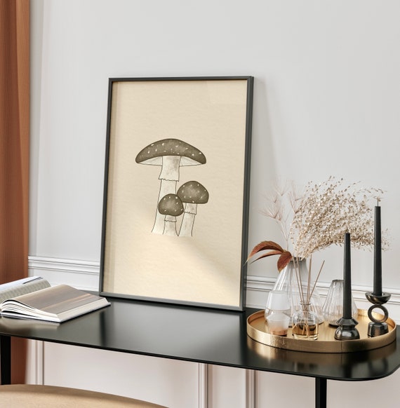 Toadstool Art Print | Neutral Mushroom Decor, Botanical Black and White