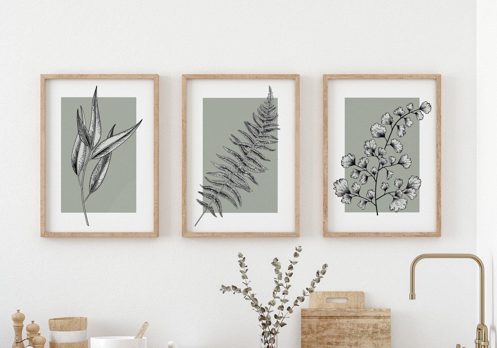 Set of 3 Sage Green Leaf Prints. Botanical Wall Art. Sage Home Etsy