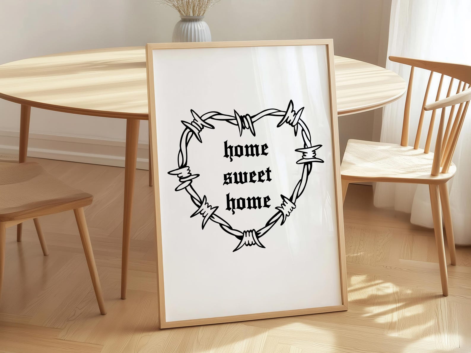 Home Sweet Home Barbed Wire Heart Print, Gothic Wall Art, Emo Poster, Gallery Wall Art