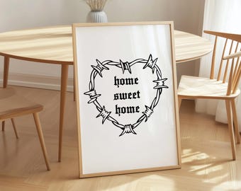Home Sweet Home - Corazón con Alambre de Púas - Lámina, Arte Gótico para Pared, Póster Emo, Arte para Galería de Pared