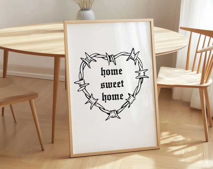 Home Sweet Home Barbed Wire Heart Print, Gothic Wall Art, Emo Poster, Gallery Wall Art