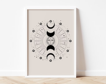 Moon Phases Art Print, Celestial Boho Decor