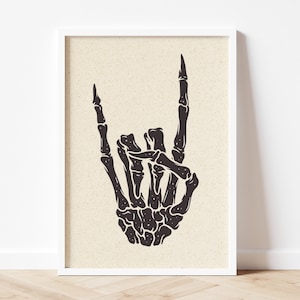 Skeleton Hand Wall Art, Skeleton Print, Halloween Decor, Halloween Print, Rock Wall Art, Emo Home Decor, Gothic, Boho Wall Art