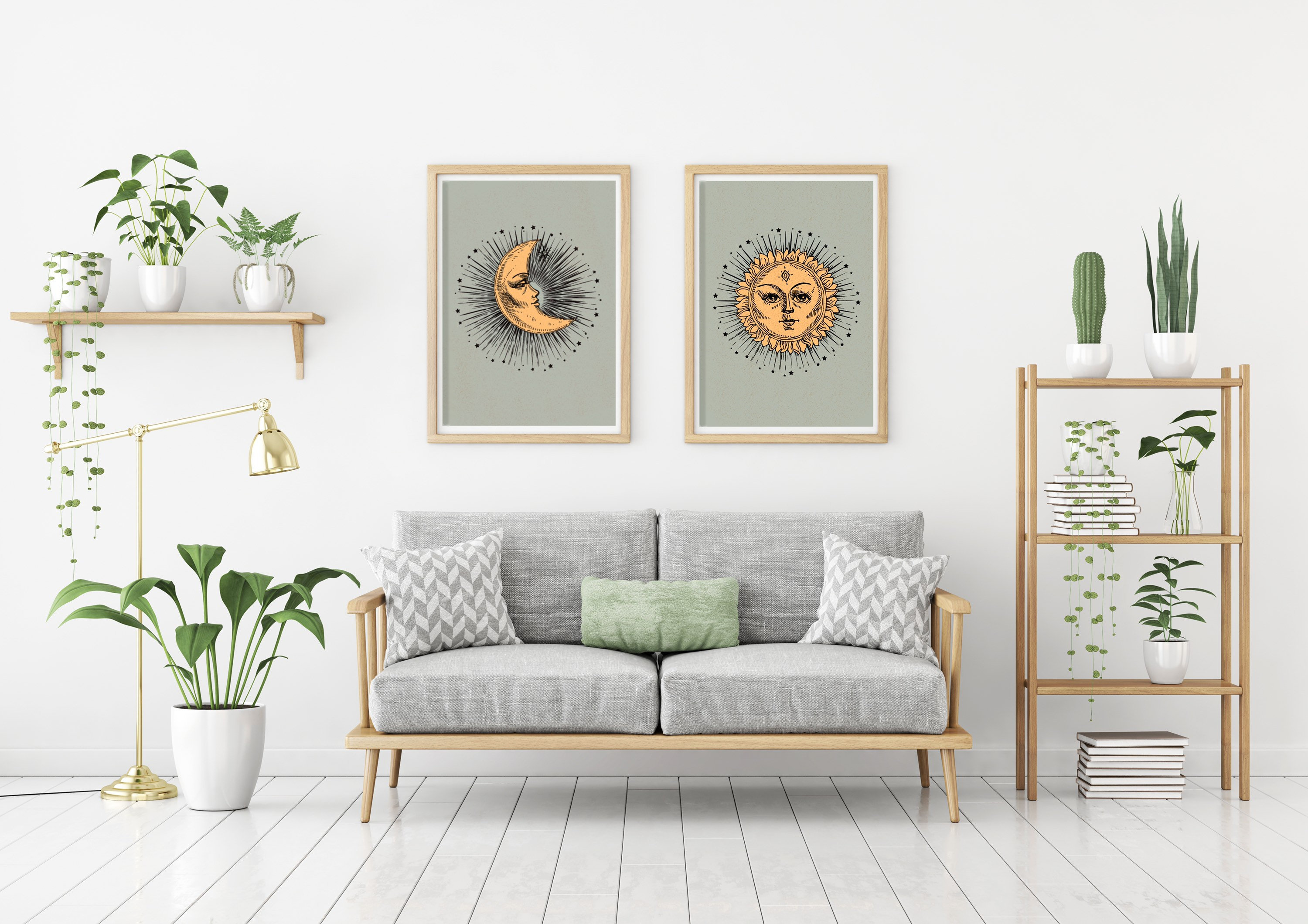 Sun and Moon Prints Set, Celestial Wall Art, Boho Wall Art, Bohemian ...