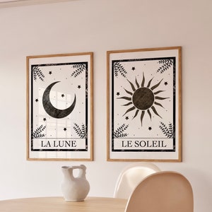 Set of 2 Tarot Art Prints, Boho Wall Art, Sun and Moon, Moon Print, Sun Print, Moon Wall Art, Celestial Wall Art, Boho Decor, Wall poster