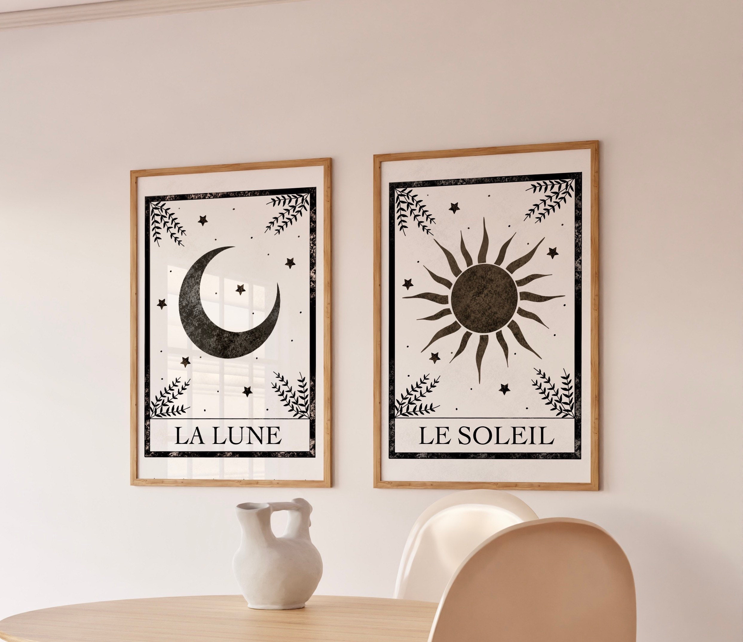 Set of Tarot Art Prints Boho Wall Art Sun and Moon Moon Etsy