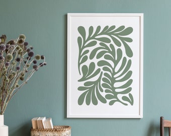 Sage Green Leaf Print, Abstract Wall Art, Boho Decor