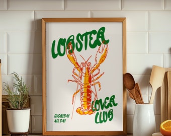 Lobster Lovers Club Kitchen Print, Modern Food Art (Unframed)