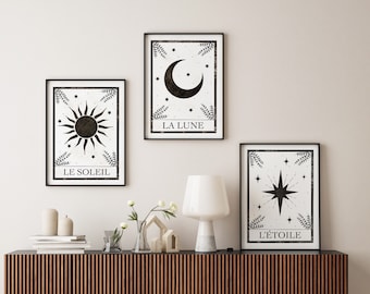 Celestial Tarot Art Prints, The Sun, Moon, Star, Set of 3