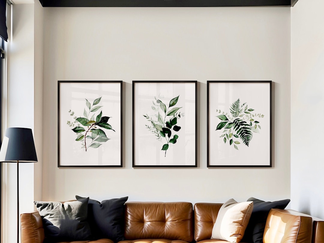 Set of 3 Green Leaf Wall Art Prints, Botanical Plant Prints, Minimalist ...