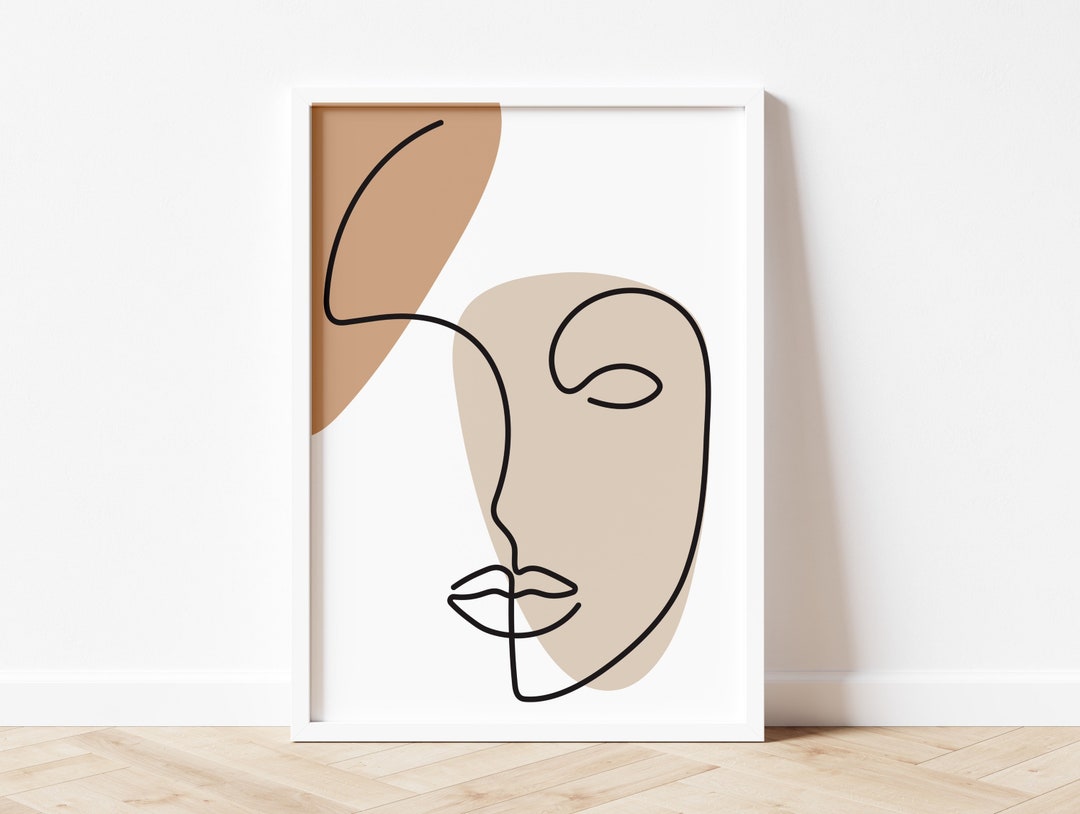 Abstract Face Line Art Print, Minimalist Beige Boho Decor - Etsy