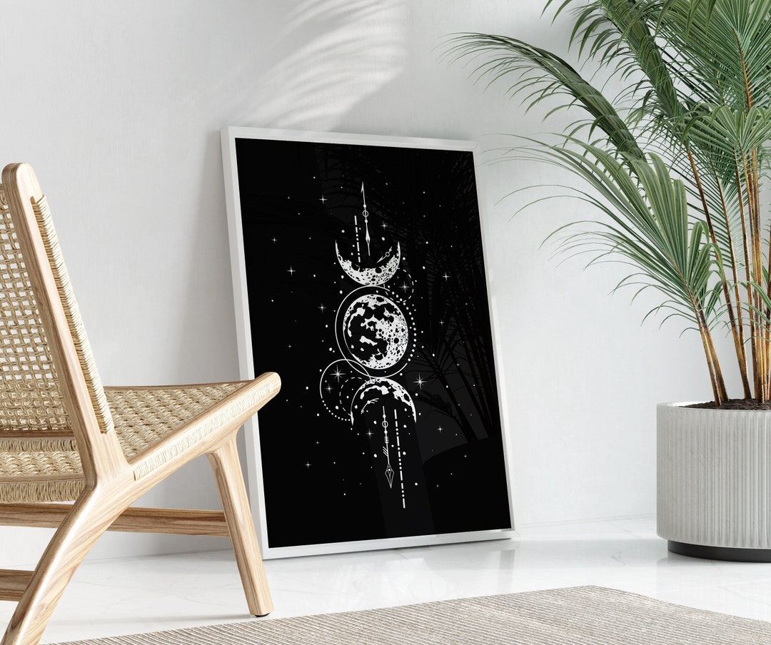 Moon Wall Art Print, Celestial Wall Art, Boho Decor, Boho Print, Black
