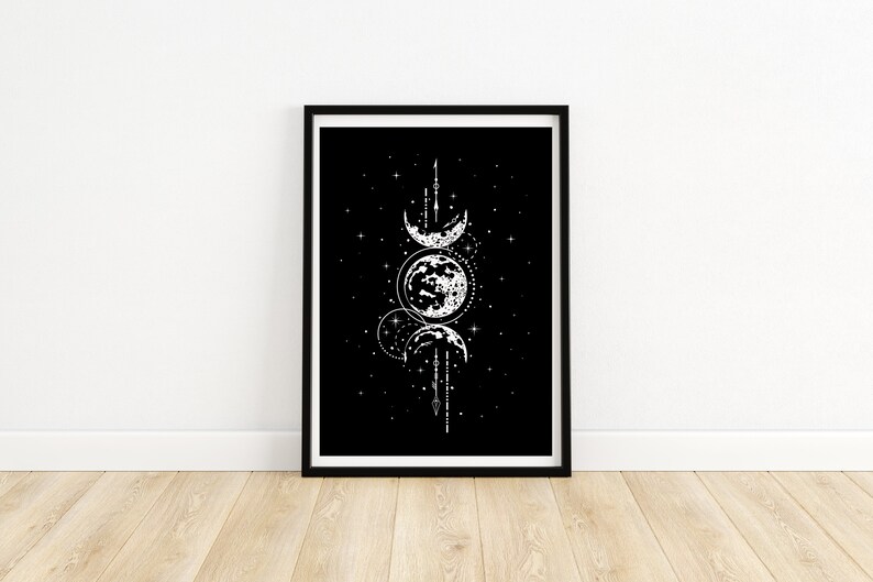 Monochrome Moon Phases Art Print, Celestial Boho Decor - Etsy