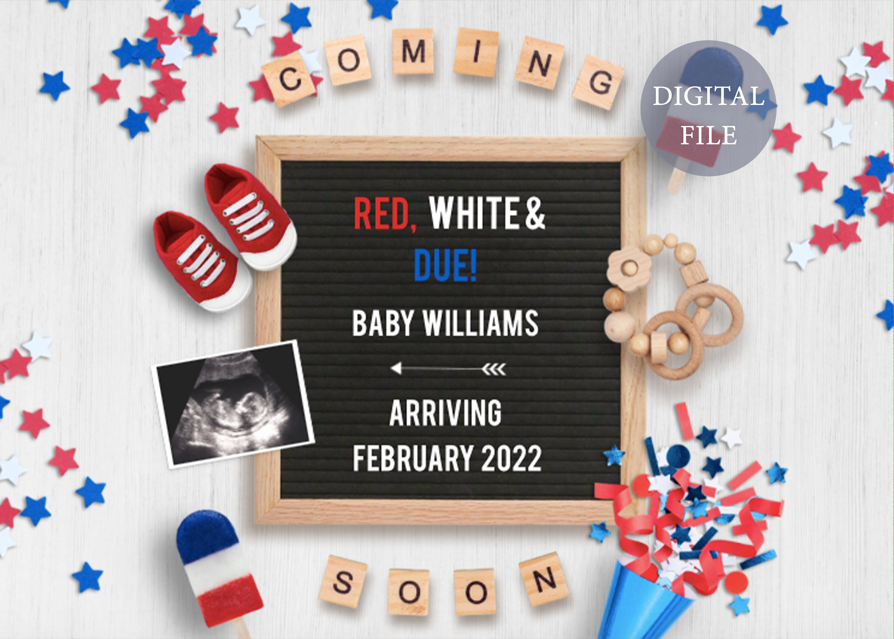 Editable Labor day pregnancy announcement for social media, Fourth of…