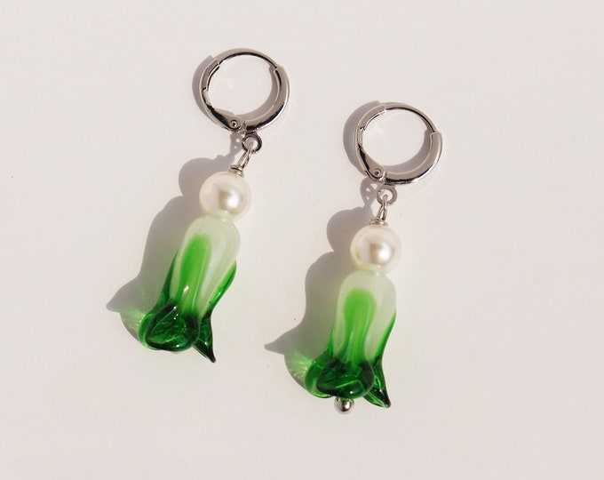 Bok choy glass earrings