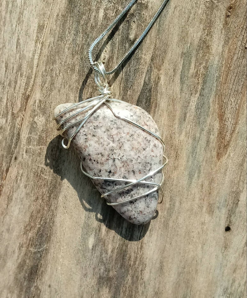 Wire wrapped polished rock necklace handmade. Etsy
