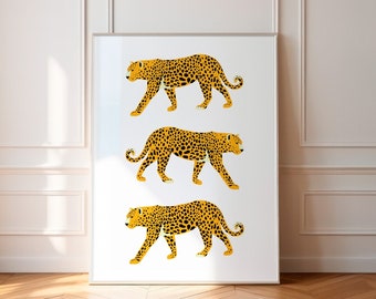 Feline weiße Wandkunst, Gepard Poster, Leopard Poster, Tiger Illustration, druckbare Wandkunst, Raubkatze Druck, Tierdruck, adrette Wandkunst