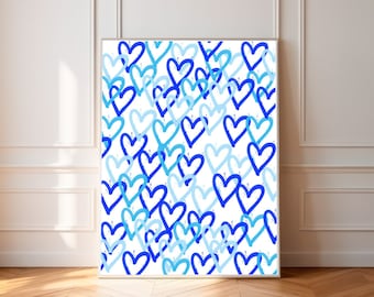 Blaue adrette Herz Wandkunst, blaue abstrakte Kunst, druckbare Wandkunst, Raumdekor, Herz Posterdruck, Teenager Wandkunst, College Wohnheim Poster