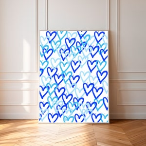 Blue Preppy Heart Wall Art, Blue Abstract Art, Printable Wall Art, Room Decor, Heart Poster Print, Teenager Wall Art, College Dorm Poster