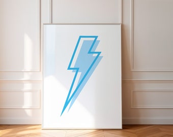 Blitz Druck, Blaue adrette Wandkunst, Blaues Wohnheim Wanddekor, Trendiges Zimmer Poster, Ästhetische Digitaldrucke, Funky College Zimmer Poster