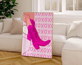 Pink Preppy Cowboy Boots Wall Art, Preppy Dorm Wall Decor, Printable Wall Art, Western Room Decor, Teenager Wall Art, College Room Poster