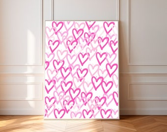 Pink Preppy Heart Wall Art, Pink Abstract Poster, Printable Wall Art, Room Decor, Heart Poster Print, Teenager Wall Art, College Dorm Poster
