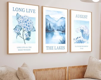 Taylor Print Set of 3, August Printable Wall Art, Subtle Swiftie, Folklore Album Art, Trendy Room Decor, College Dorm Posters, The Lakes Art