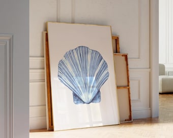 Trendy Seashell Wall Art, Coastal Cowgirl Print, Blue Shell Poster, Beach House Prints, Ocean Dorm Room Decor, Maximalist Girly Prints