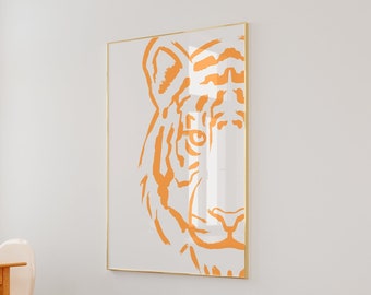 Preppy Tiger Poster, Feline Orange Wandkunst, Tiger Wandkunst, Tiger Digitaldruck, Wohnheim Zimmer Dekor, Animal Print, adrette Kunst, Wildkatze Poster