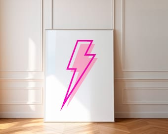 Pink Lightning Bolt Poster, Preppy Wall Art, Fun Room Decor, Pink Preppy Poster, Printable Wall Art, Teenager Wall Art, College Dorm Poster