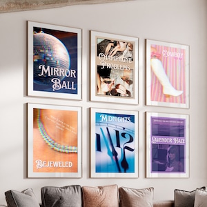 Set of 6 Taylor Prints, Midnights Evermore Album Art, Taylor Wall Art, Swiftie Merch, Lyric Room Decor, College Dorm Aesthetic Posters
